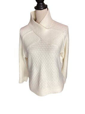 Relativity Cream Ribbed Knit Crossover Cowl Neck Sweater*Textured Detail*XL*EUC